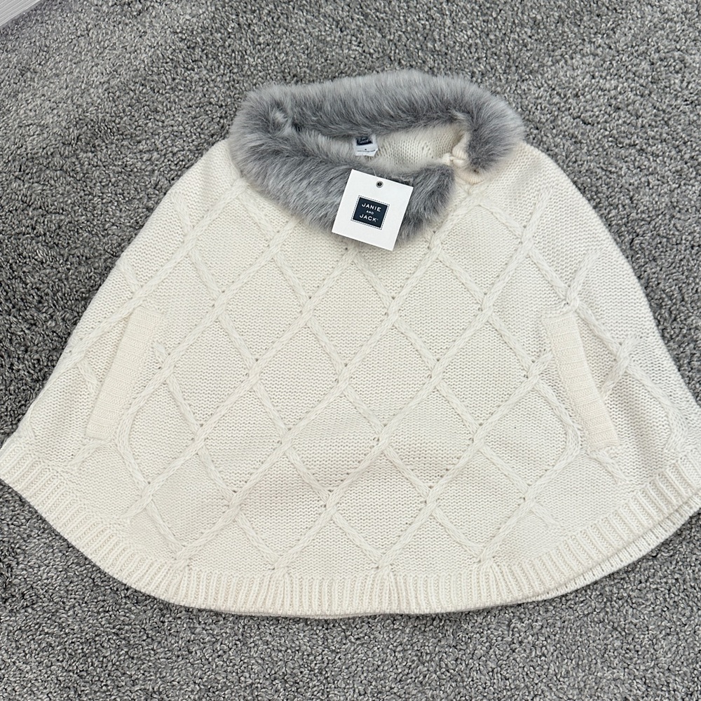 Janie and Jack Cream Cape with Faux Fur Collar